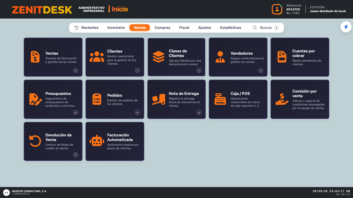 Pantalla principal de Zenitdesk