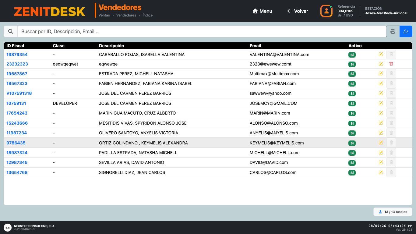 Vendedores y Comisiones