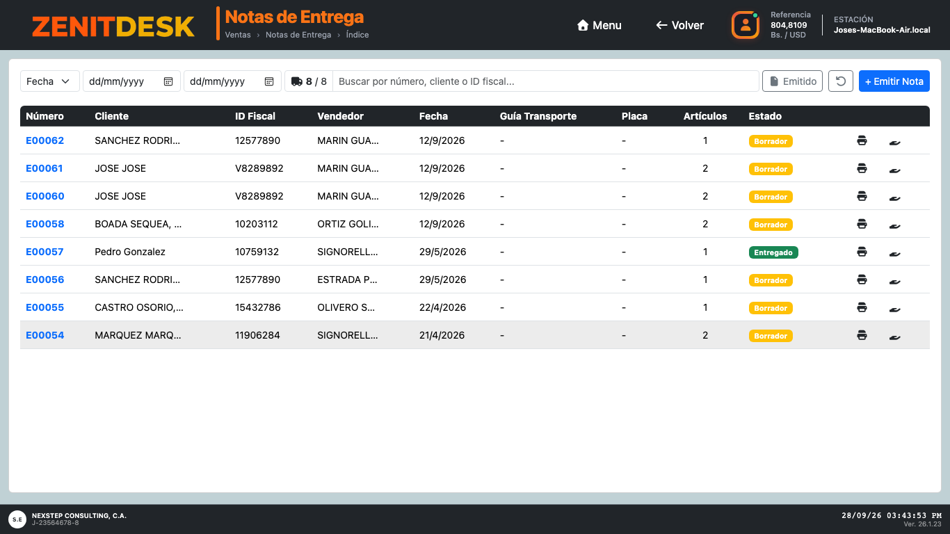 Notas de Entrega